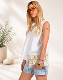 Εκρού boho χιαστί τσάντα με χάντρες
