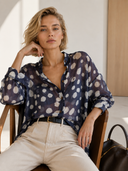 Μπλε abstract print sheer shirt