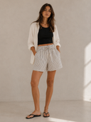 FIGARO Εκρού striped relaxed σορτς