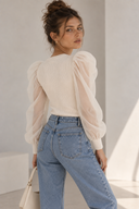 FIGARO Cream organza sleeve πλεκτή μπλούζα