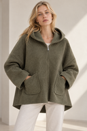 Χακί oversized bouclé jacket με κουκούλα