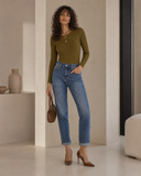 Mom fit jean με ρεβέρ