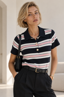 Μαύρο striped polo knit top