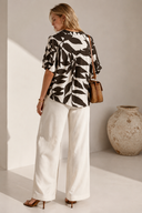 Καφέ abstract print oversized πουκάμισο