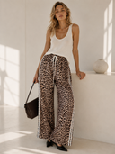 Καφέ animal print wide leg παντελόνα
