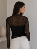 Μαύρο polka dot mesh top