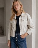 Μπεζ cropped denim jacket
