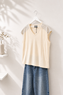 Figaro Μπεζ sequin shoulder t-shirt