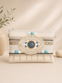 Εκρού boho eye detail crossbody τσάντα