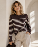 Καφέ striped button knit sweater