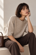 Μπεζ Heart Knit Μπλούζα