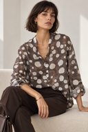 Off Brown abstract print sheer shirt