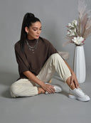 Καφέ oversized knit μπλούζα