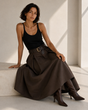 Καφέ maxi pleated φούστα