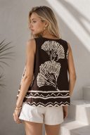 Καφέ poplin printed τοπ