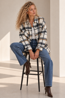 FIGARO Εκρού oversized checked πανωφόρι