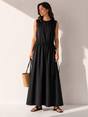 Μαύρο drawstring poplin φόρεμα
