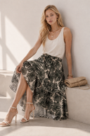 Χακί ασύμμετρη φούστα με tropical print
