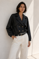 Μαύρο faux leather cropped jacket
