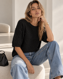Μαύρη Heart Knit Μπλούζα