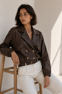 Καφέ faux leather cropped jacket