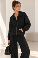FIGARO Μαύρη embroidered sleeve zip jacket