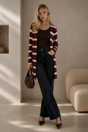 Bordeaux cream striped knit ζακέτα