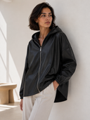 Μαύρο faux leather hooded jacket