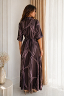 Καφέ satin wrap print maxi φόρεμα