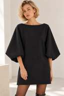Μαύρο oversized balloon sleeve φόρεμα