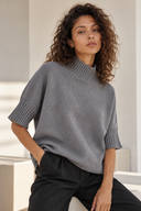 Γκρί oversized knit μπλούζα
