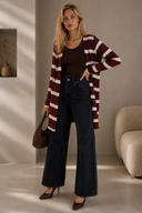 Bordeaux cream striped knit ζακέτα