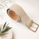 Μπεζ suede wide belt με χρυσή αγκράφα
