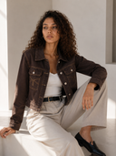 Καφέ contrast stitch denim jacket