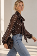 Καφέ Πουά Tie Blouse