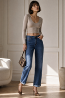 Mom fit jean με ρεβέρ
