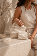 Κρεμ braided mini tote crossbody τσάντα