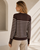 Καφέ striped button knit sweater
