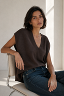 Καφέ V-neck πλεκτή καζάκα