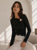 Μαύρο draped brooch top