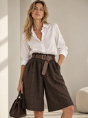 Καφέ herringbone wide leg βερμούδα