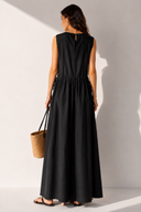 Μαύρο drawstring poplin φόρεμα