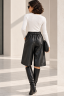 FIGARO Μαύρη faux leather βερμούδα