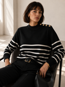 Μαύρη striped button knit sweater