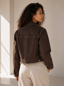 Καφέ contrast stitch denim jacket
