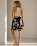 Μπλε poplin printed βερμούδα