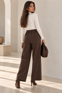 FIGARO Καφέ αλκαντάρα Crop  straight pants