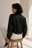 Μαύρο faux leather cropped jacket