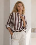 Μπεζ striped relaxed πουκάμισο