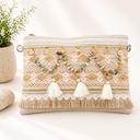 Εκρού boho χιαστί τσάντα με χάντρες